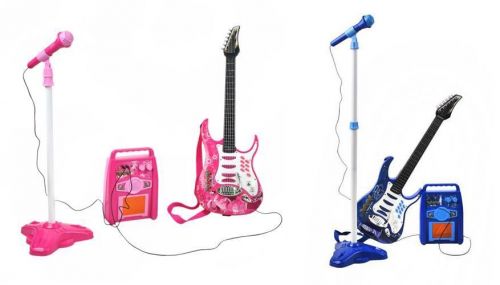 KARAOKE: Gitara Elektryczna + Mikrofon + Wzmacniacz (2 kolory do wyboru: niebieski i różowy).
