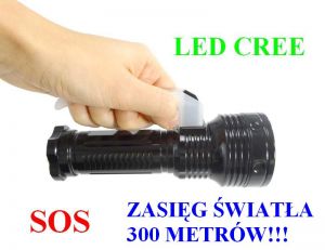 POLICYJNA Latarka Szperacz (zasięg ok 300m!!) LED CREE + Stroboskop/SOS..