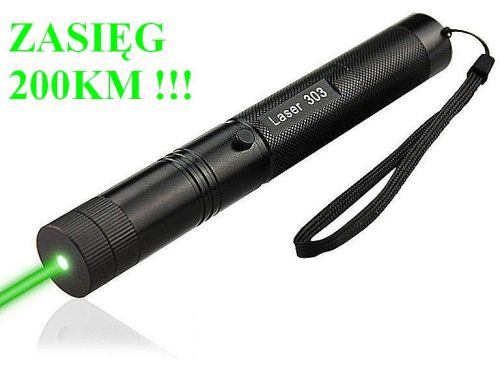SUPER MOCNY (50 tyś mW) Laser Zielony - Zasięg Wiązki 200km!! + Nakładka Disco + Smycz + 2 Kluczyki.