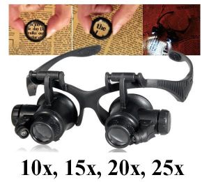 Okulary/Lupa Zegarmistrzowska (wymienne soczewki 10x, 15x, 20x, 25x) + Doświetlenie LED i Akcesoria.
