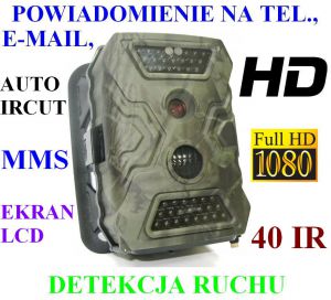 Kamera FULL HD (Foto-Pułapka) Dz.-Nocna + Zapis + Powiadomienie o Wejściu MMS/E-MAIL + Ekran LCD..