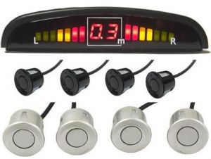 Zestaw Czujników Parkowania: 4-Sensory (czarne i srebrne) + Wyświetlacz LED + Sygnaliz. Dźwiękowa.