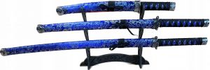 Zestaw 3-Mieczy Samurajskich / Katan (motyw BLUE) + Składana Podstawka Stołowa.