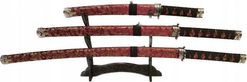 Zestaw 3-Mieczy Samurajskich / Katan (motyw PINK) + Składana Podstawka Stołowa.