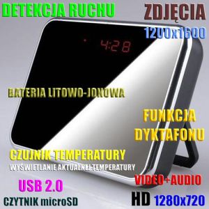 Szpiegowski Zegar Biurkowy, Nagrywający Obraz HD i Dźwięk + Detekcja Ruchu + Rejestrator Dźwięku..