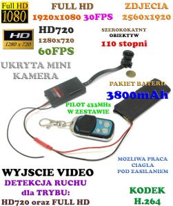 Mikro-Kamera HD/Full HD (do ukrycia/zabudowy) Nagrywająca Obraz+Dźwięk (7-dni Pracy!!) - Rybie OKO!!