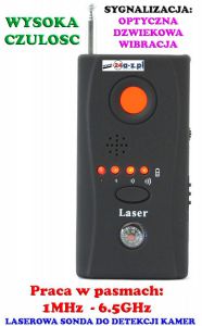 Laserowy Wykrywacz Podsłuchów, Kamer i Mikro-Kamer, Podsłuchów GSM, Lokalizatorów GPS + Słuchawki.