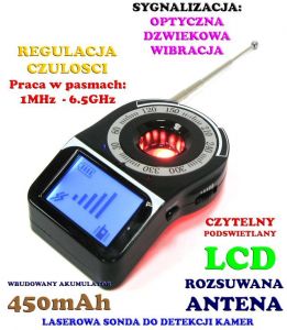 Laserowy Wykrywacz Podsłuchów, Kamer, Podsłuchów GSM, Lokalizatorów GPS... z Wyświetlaczem LCD.