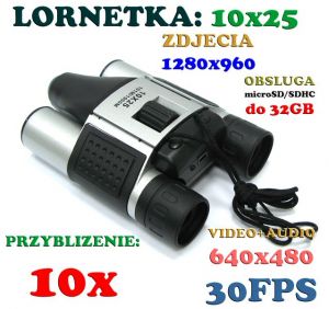 Lornetka 10x25 + Zapis Obrazu/Dźwięku + Aparat Foto +  Współpraca z PC + Akcesoria.