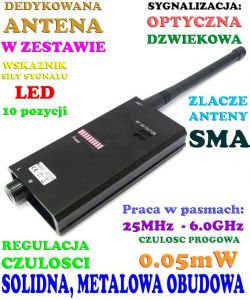 Profesjonalny Cyfrowy Wykrywacz Podsłuchów, Kamer, GSM, Lokalizatorów GPS...