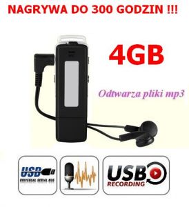 Mobilny Mikro-Dyktafon/Podsłuch Narywający Dźwięk, Ukryty w Pendrive 4GB/300h + Słuchawki + MP3...