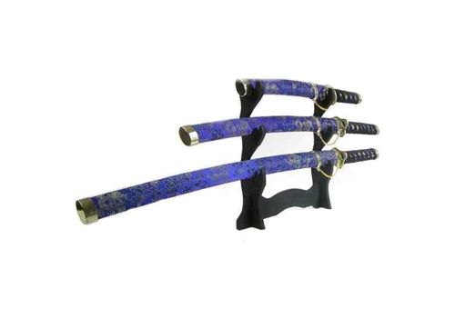Zestaw 3-Mieczy Samurajskich (motyw blue) + Podstawka.