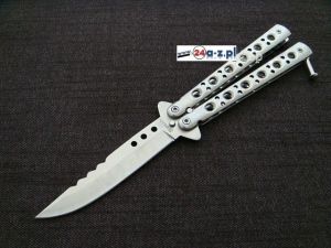 Profesjonalny Składany Nóż Motylek (w 100% metalowy!), Typu BUTTERFLY - Srebrny.